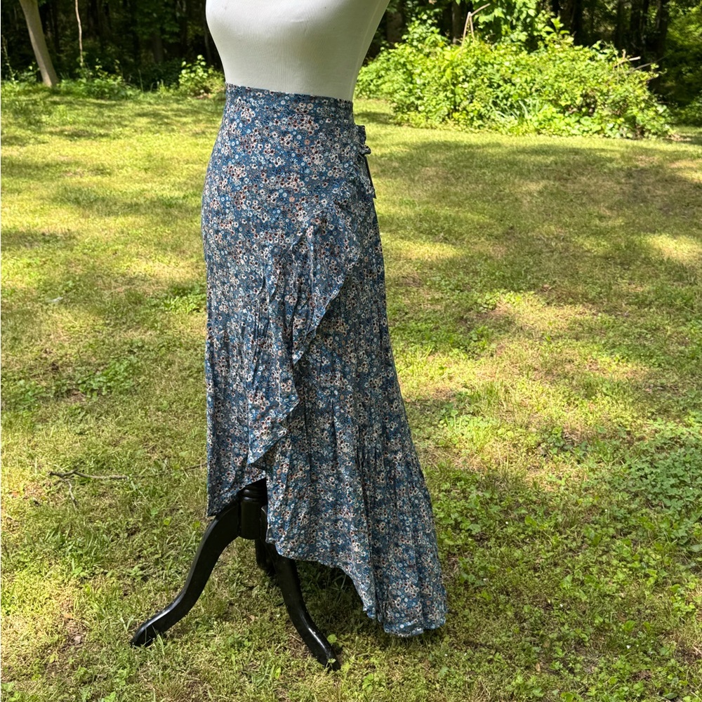 Blue Asymmetrical Maxi Skirt